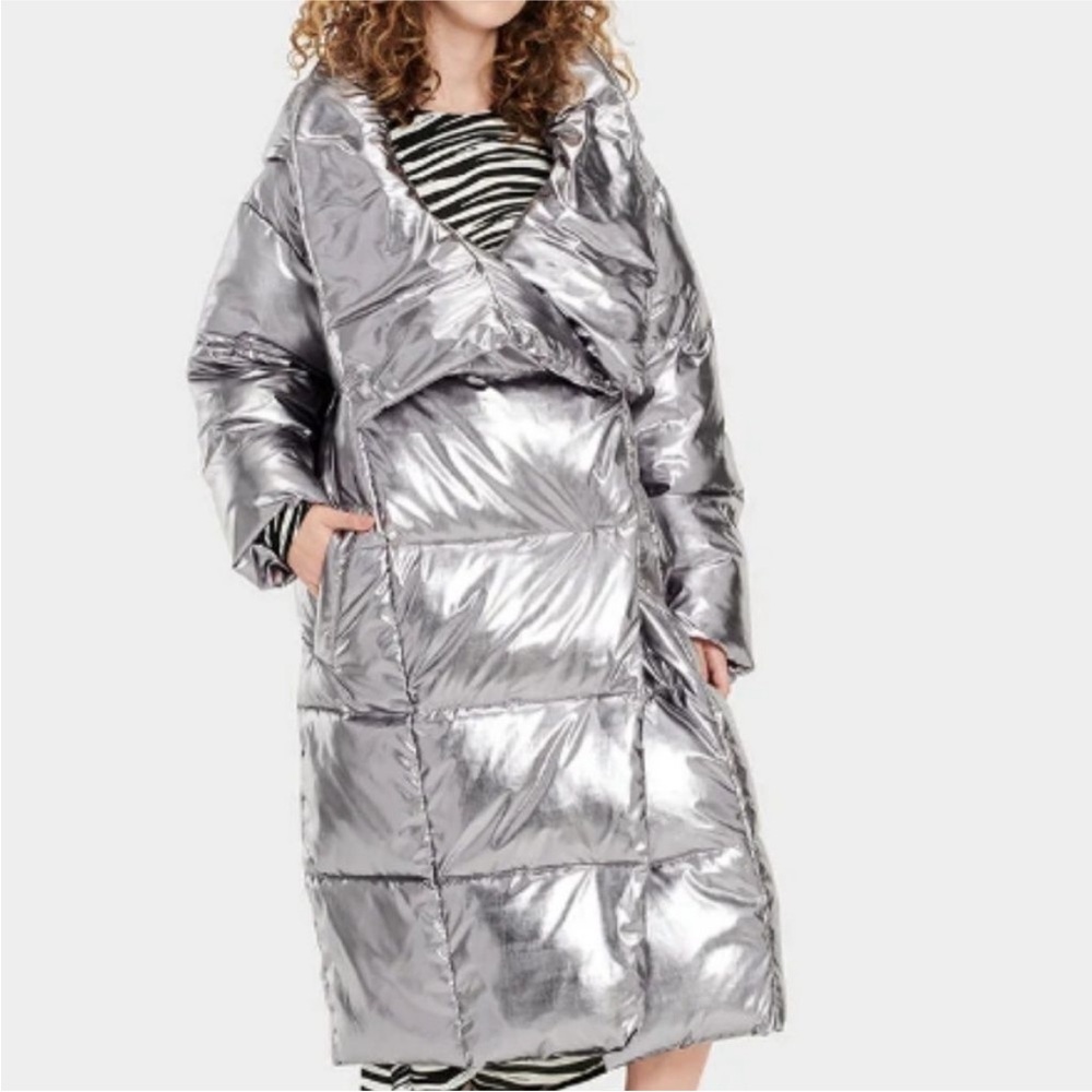 Shiny Silver Puffer Coat